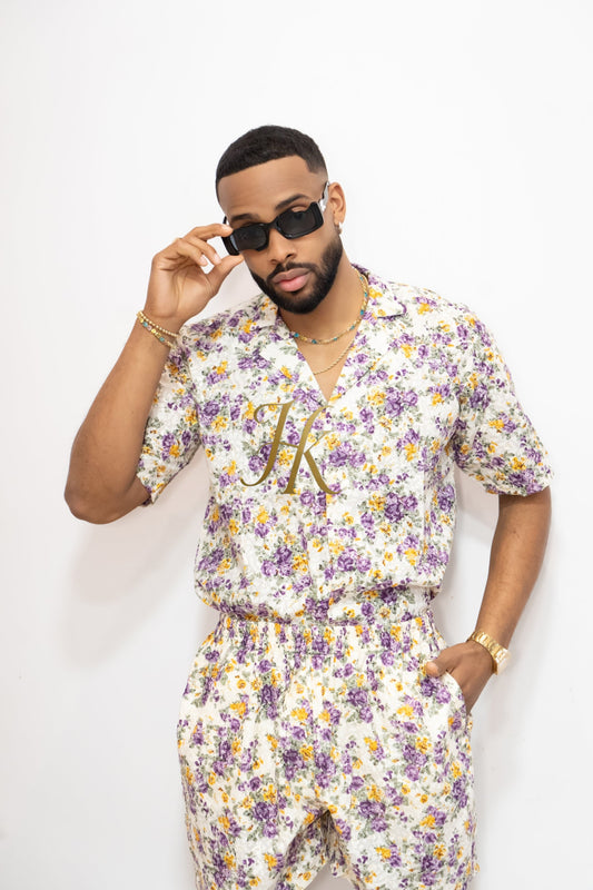 Flowers Spring/Summer Men's Lace Two-Piece Clothing: Sophisticated & Versatile Ensemble - kayibstrore