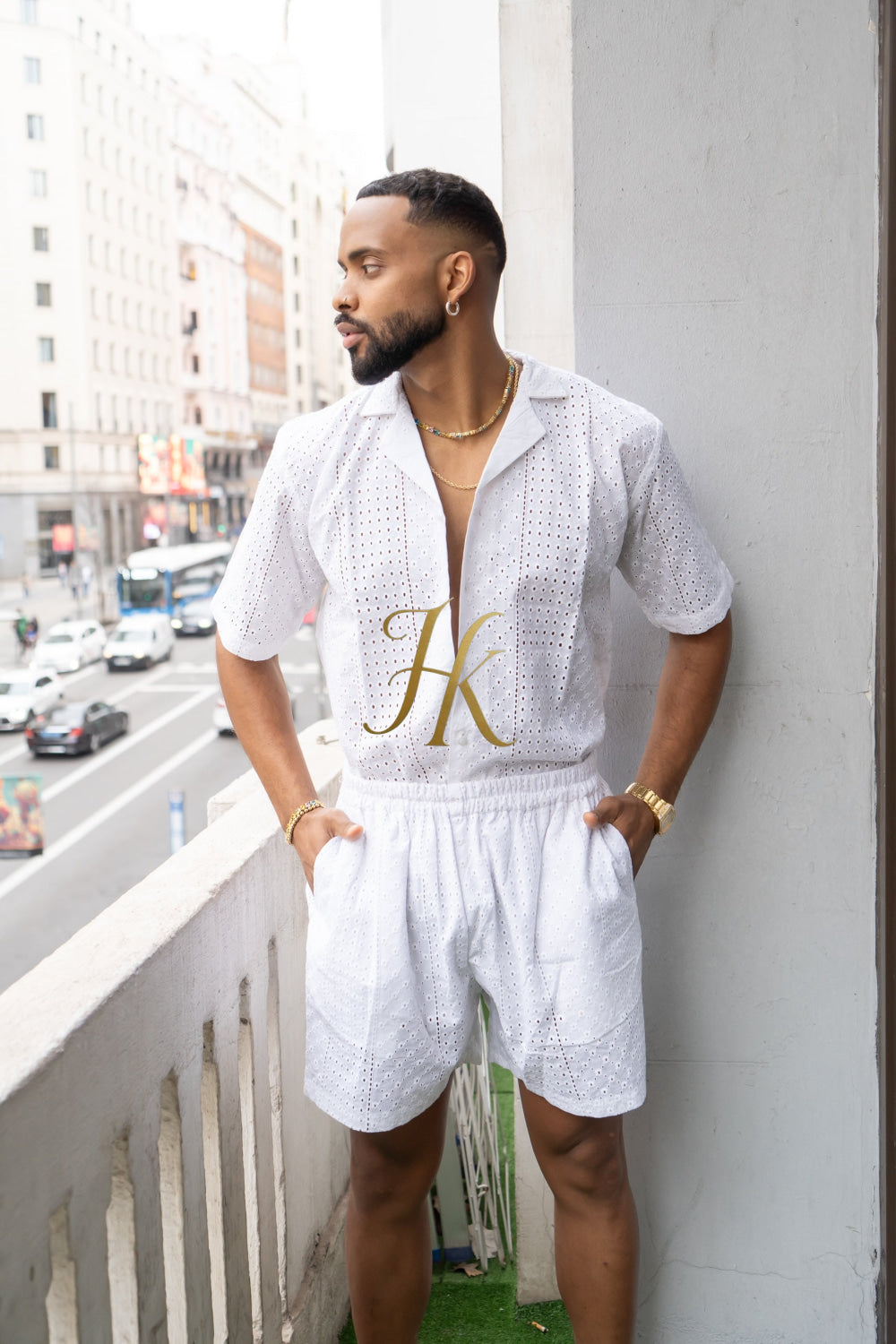 White  Spring/Summer Men's Lace Two-Piece Clothing - kayibstrore