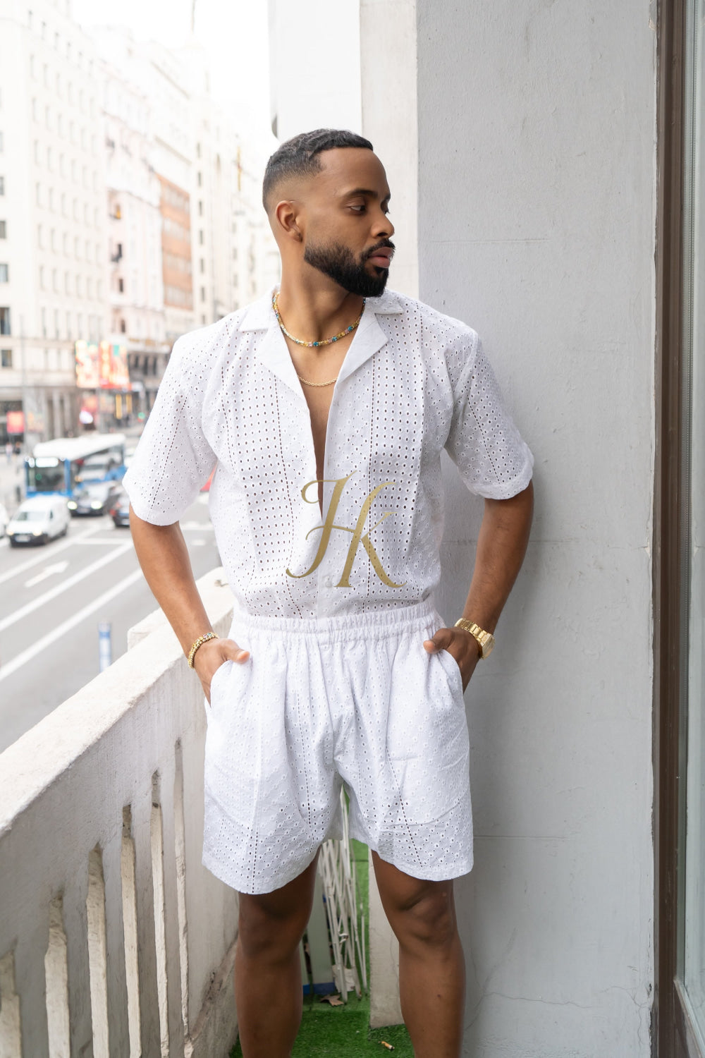 White Spring/Summer Men's Lace Two-Piece Clothing - kayibstrore