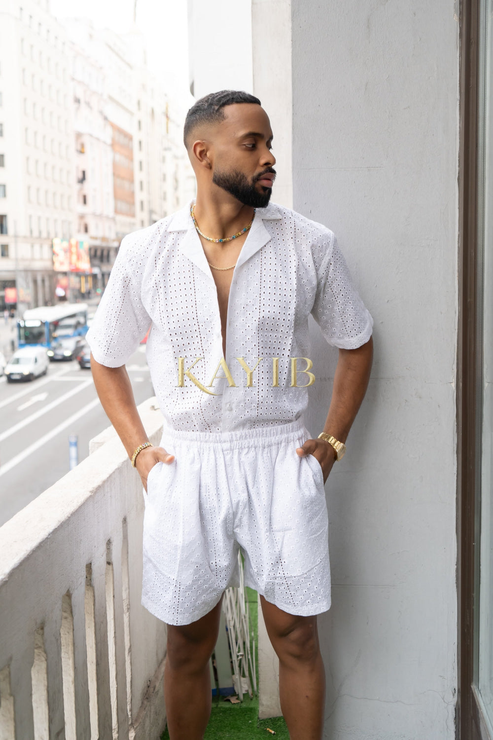 White Spring/Summer Men's Lace Two-Piece Clothing - kayibstrore