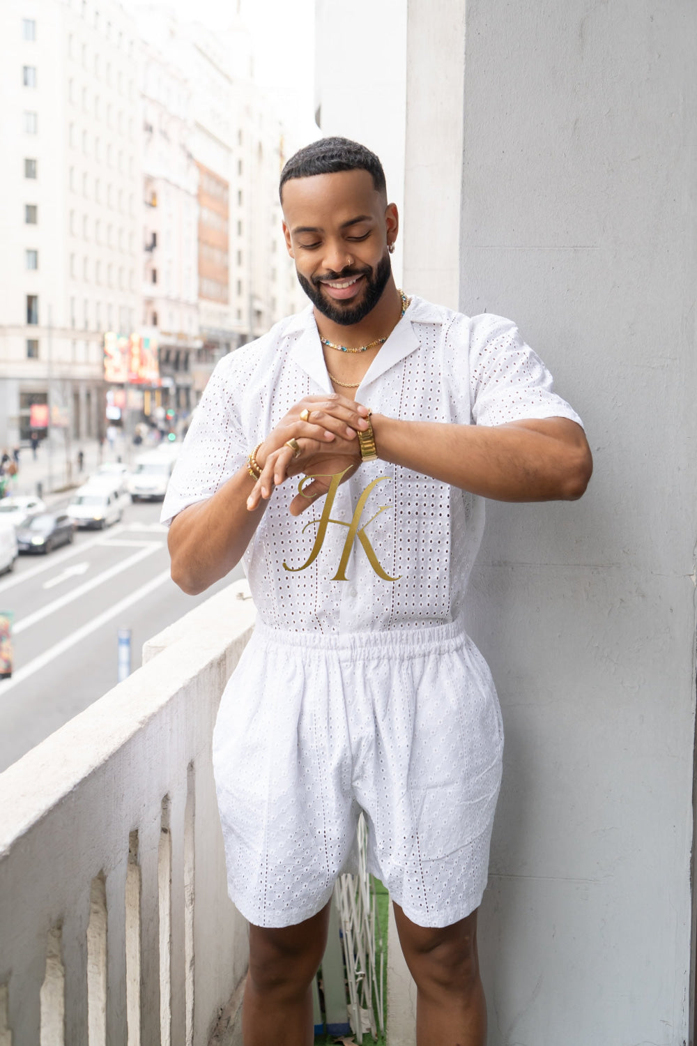 White  Spring/Summer Men's Lace Two-Piece Clothing - kayibstrore