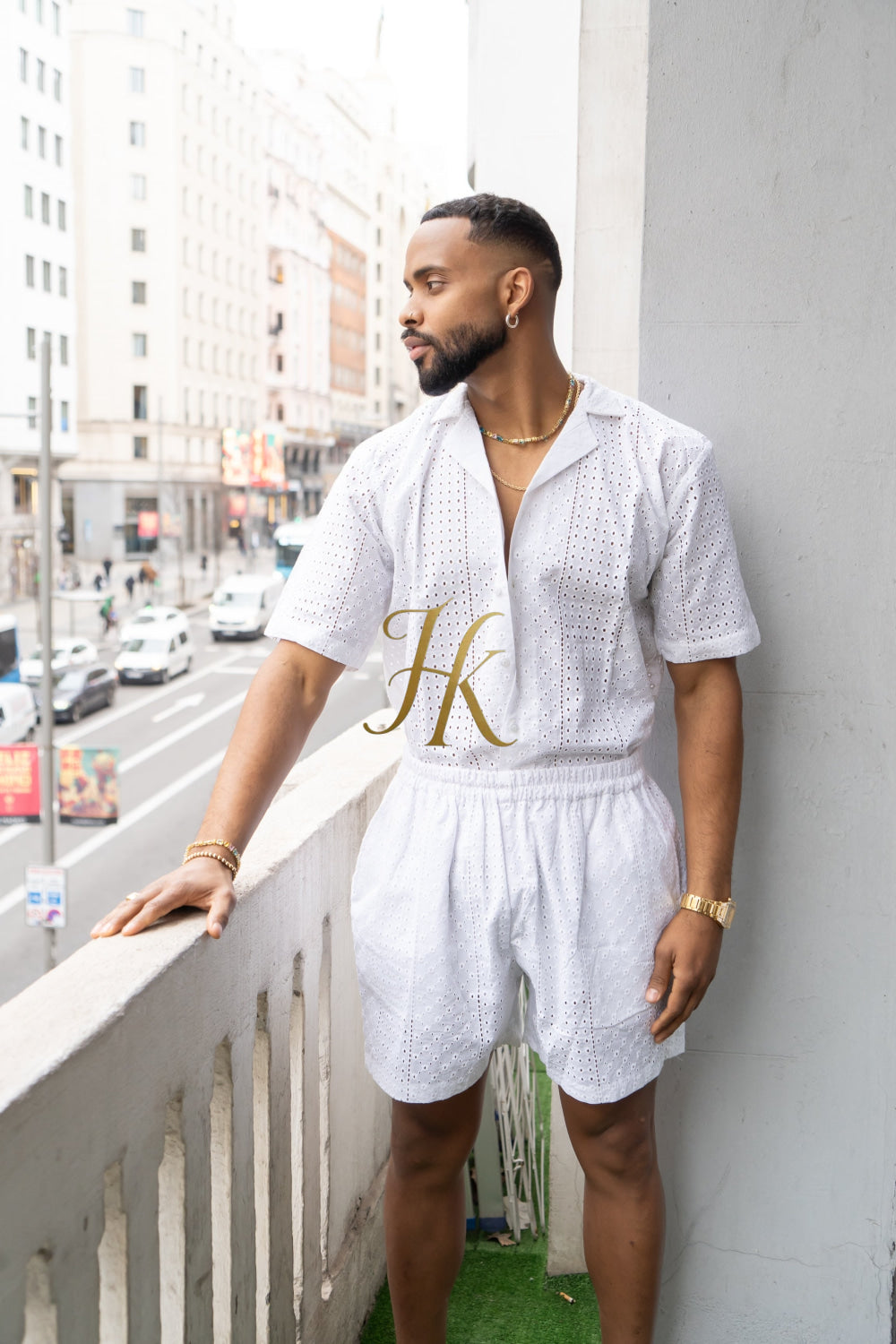 White  Spring/Summer Men's Lace Two-Piece Clothing - kayibstrore