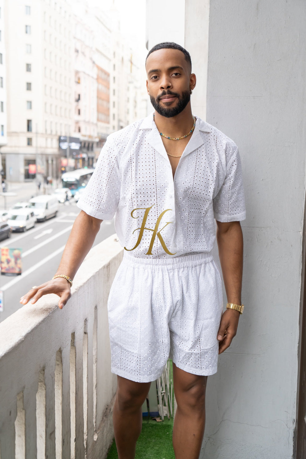 White  Spring/Summer Men's Lace Two-Piece Clothing - kayibstrore