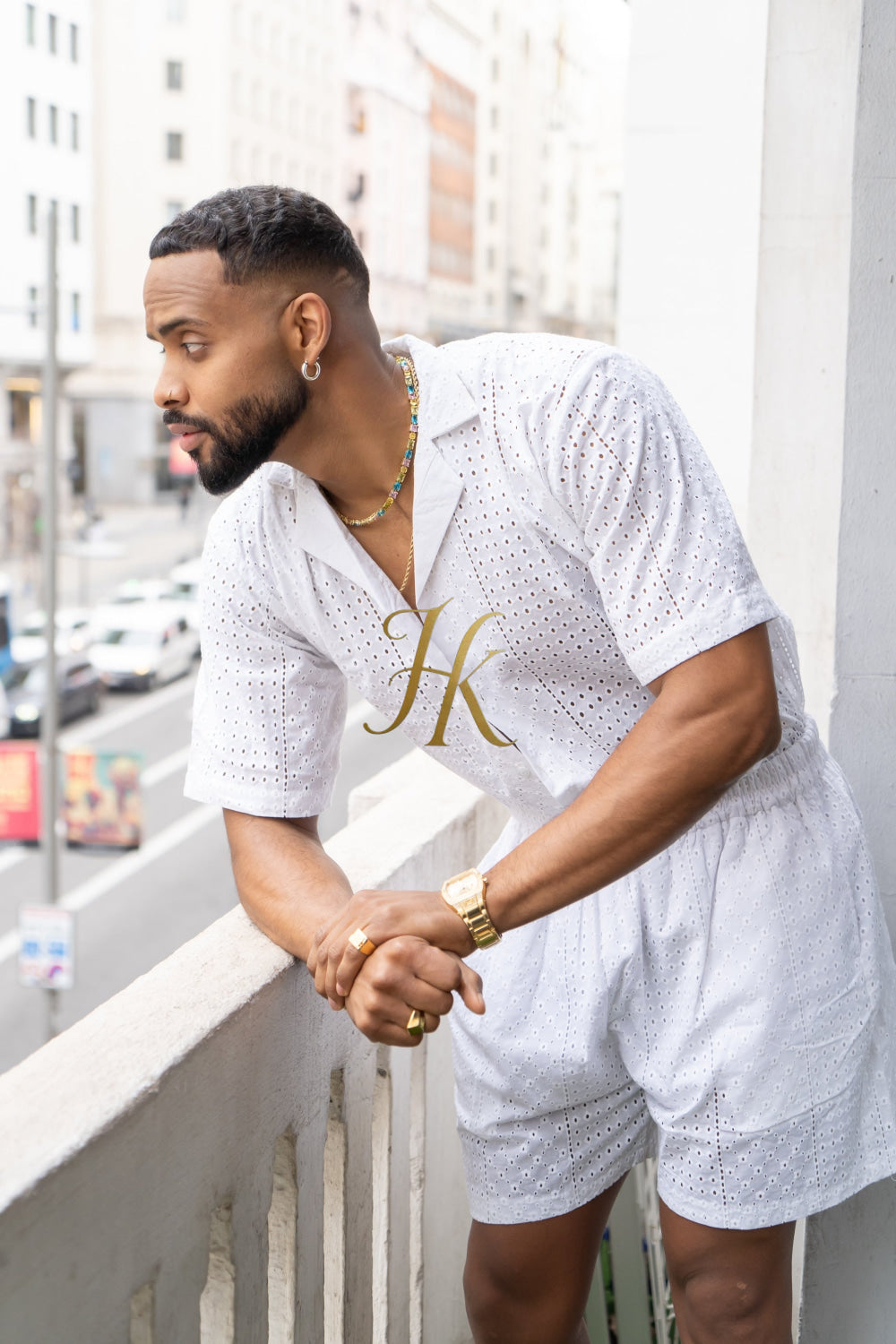 White  Spring/Summer Men's Lace Two-Piece Clothing - kayibstrore