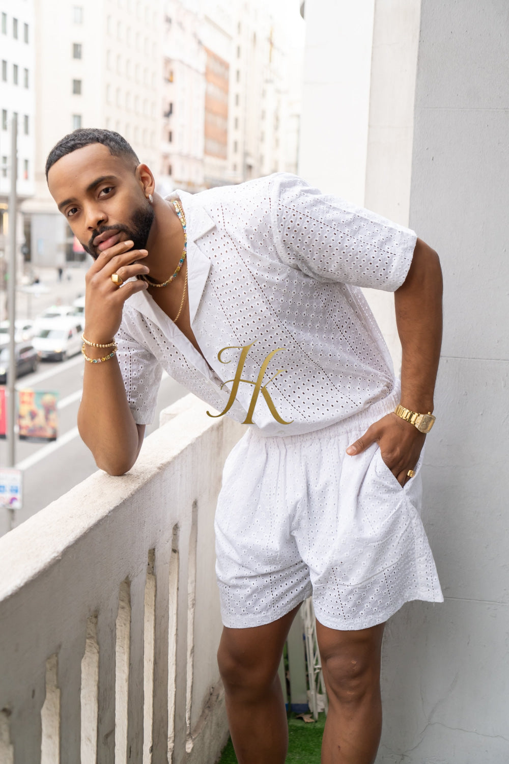 White  Spring/Summer Men's Lace Two-Piece Clothing - kayibstrore