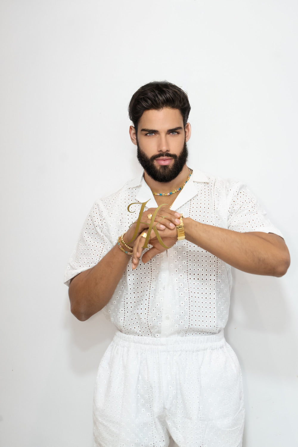 White  Spring/Summer Men's Lace Two-Piece Clothing - kayibstrore