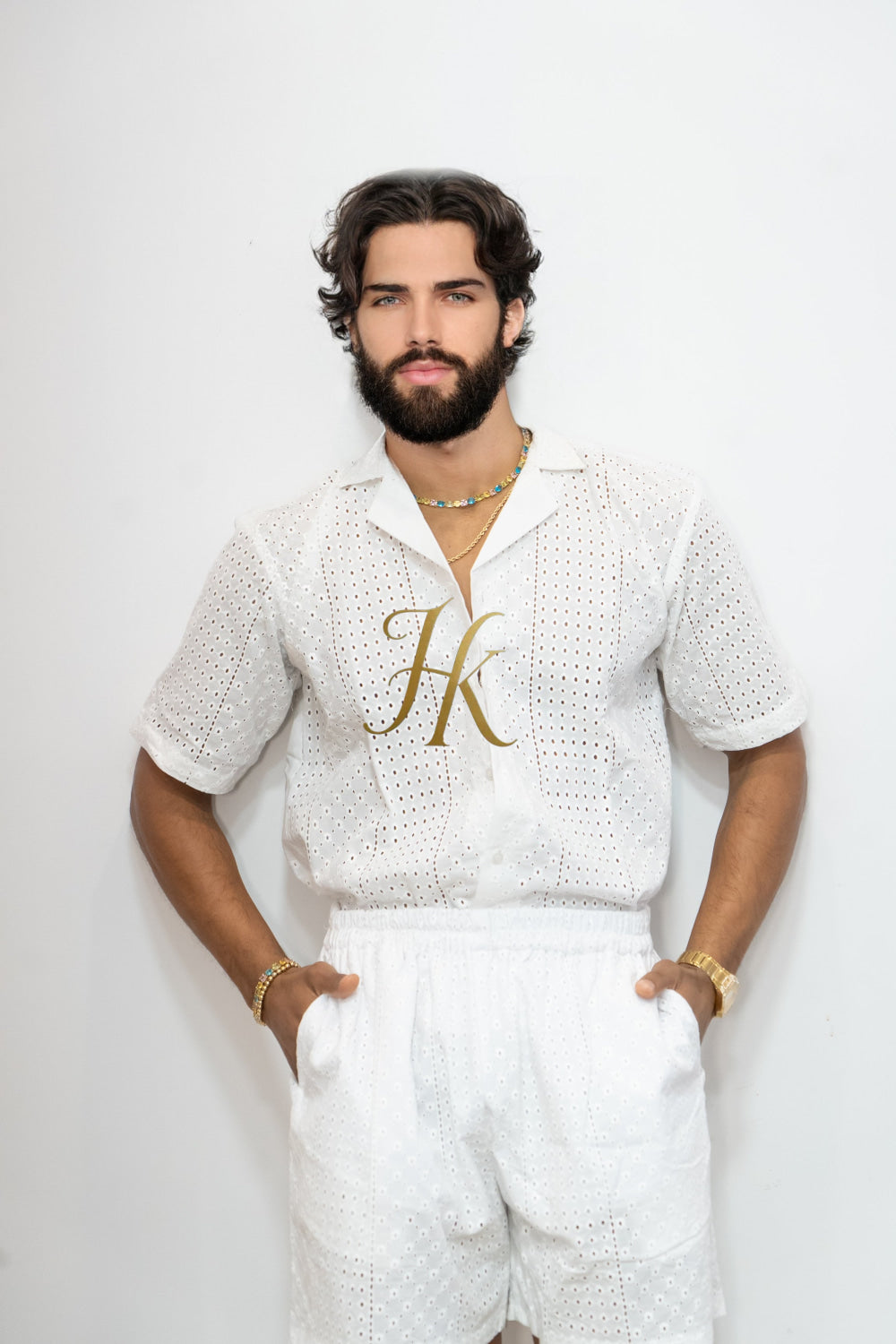 White  Spring/Summer Men's Lace Two-Piece Clothing - kayibstrore