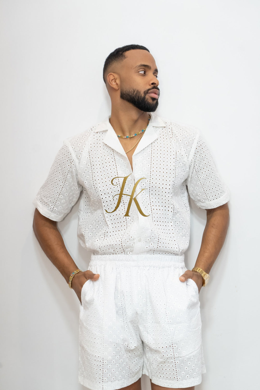 White  Spring/Summer Men's Lace Two-Piece Clothing - kayibstrore
