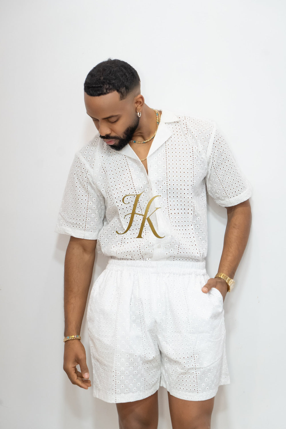 White  Spring/Summer Men's Lace Two-Piece Clothing - kayibstrore