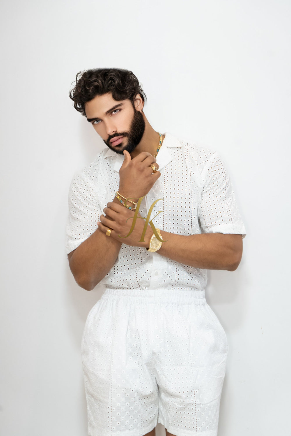 White  Spring/Summer Men's Lace Two-Piece Clothing - kayibstrore