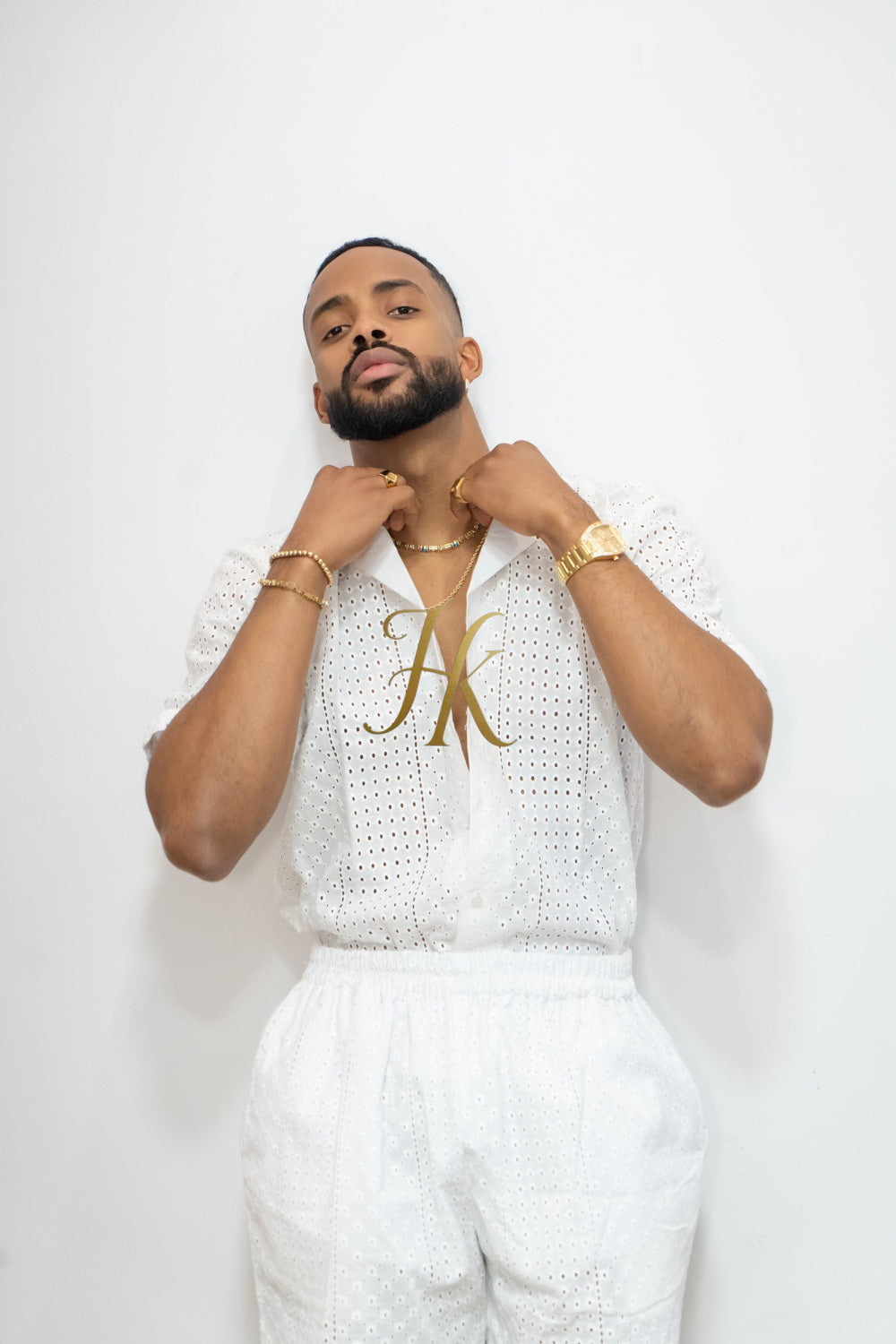 White  Spring/Summer Men's Lace Two-Piece Clothing - kayibstrore