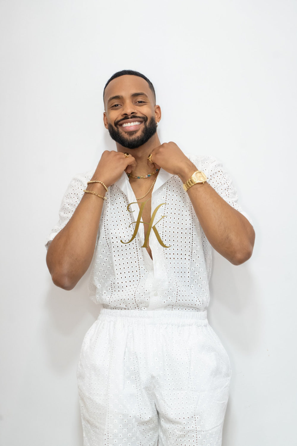 White  Spring/Summer Men's Lace Two-Piece Clothing - kayibstrore