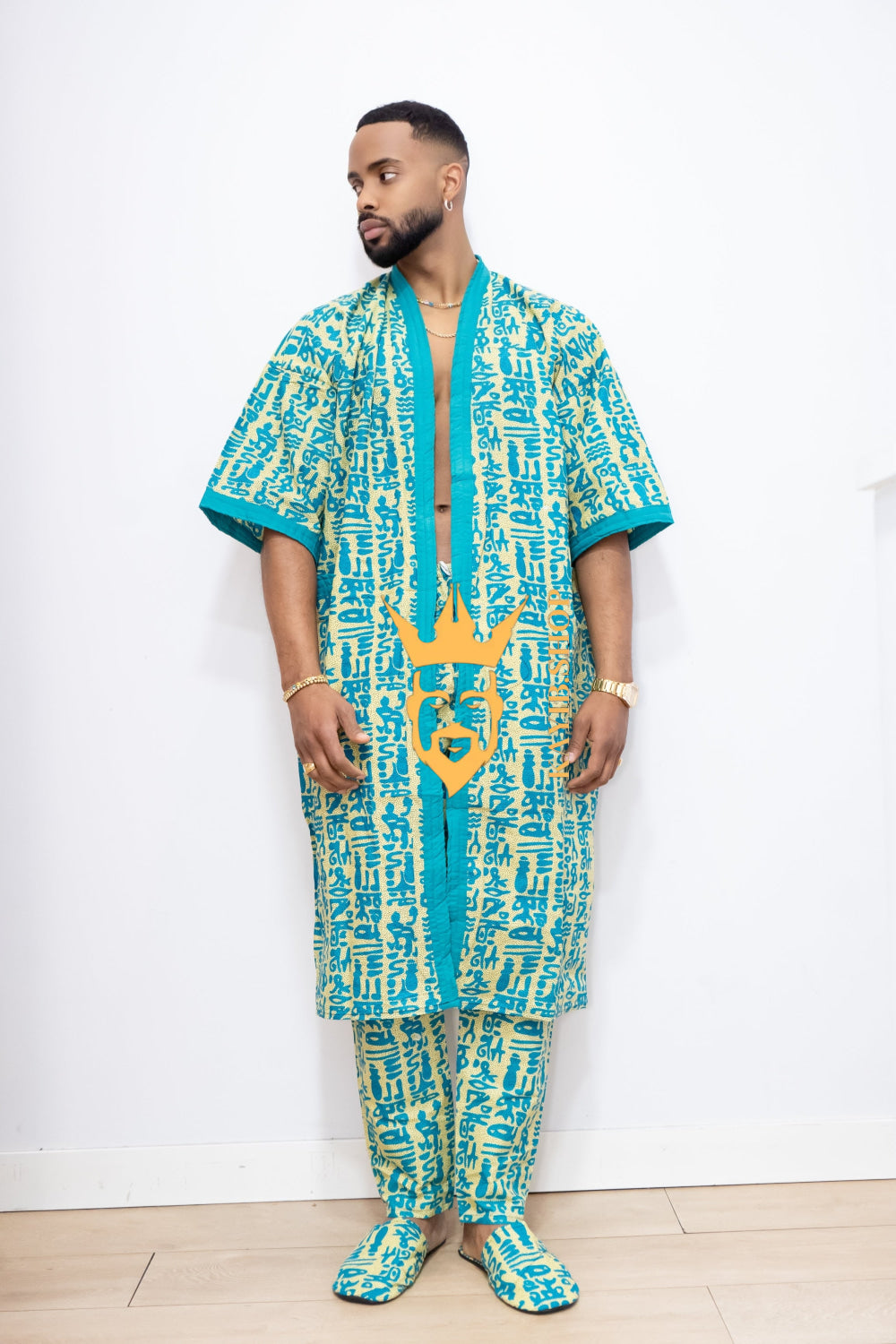 Couple's outfits: Handcrafted Wax Kimono Boho Hippie Set with boho Ankara Pajama & Robe - kayibstrore