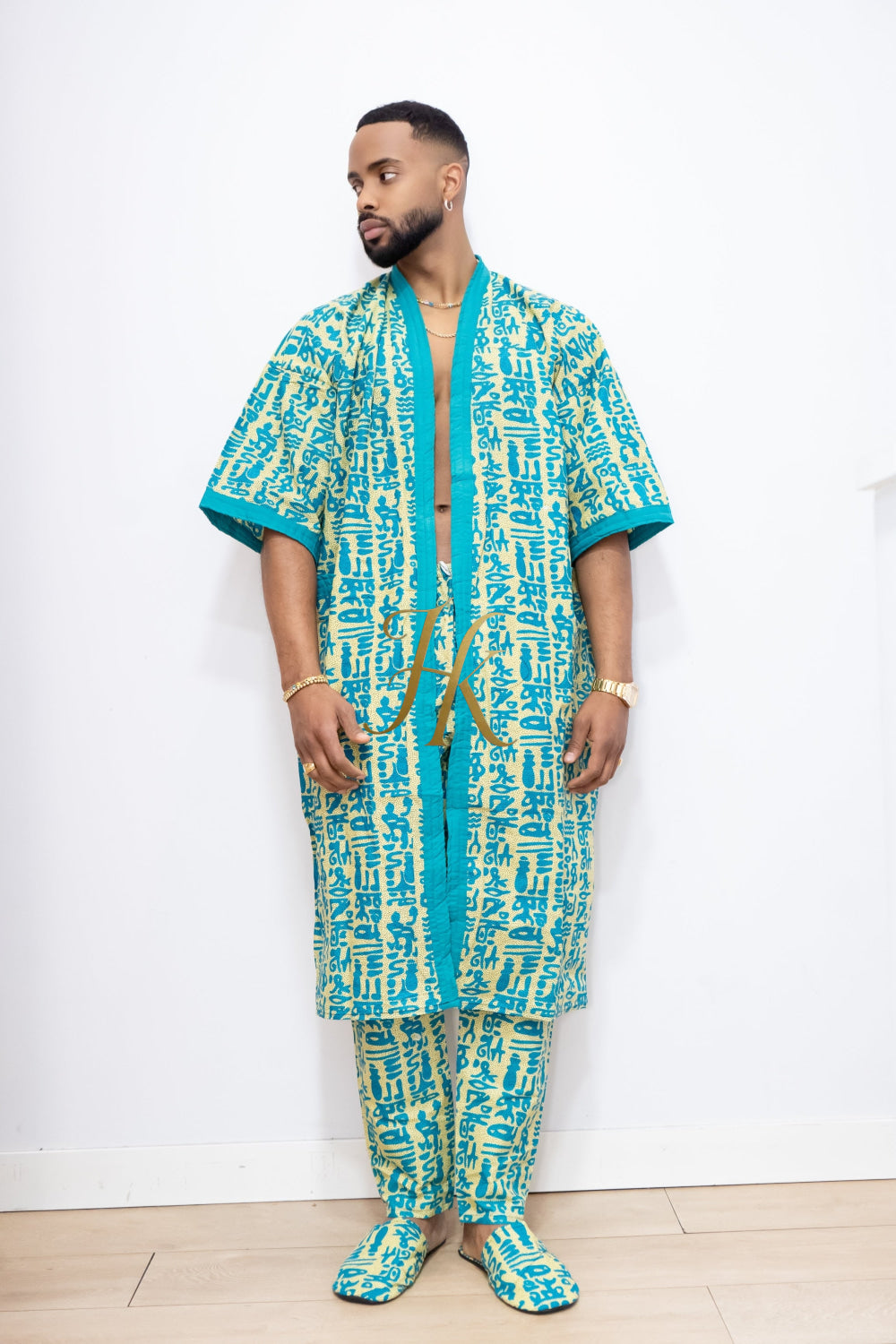 Couple's outfits: Handcrafted Wax Kimono Boho Hippie Set with boho Ankara Pajama & Robe - kayibstrore