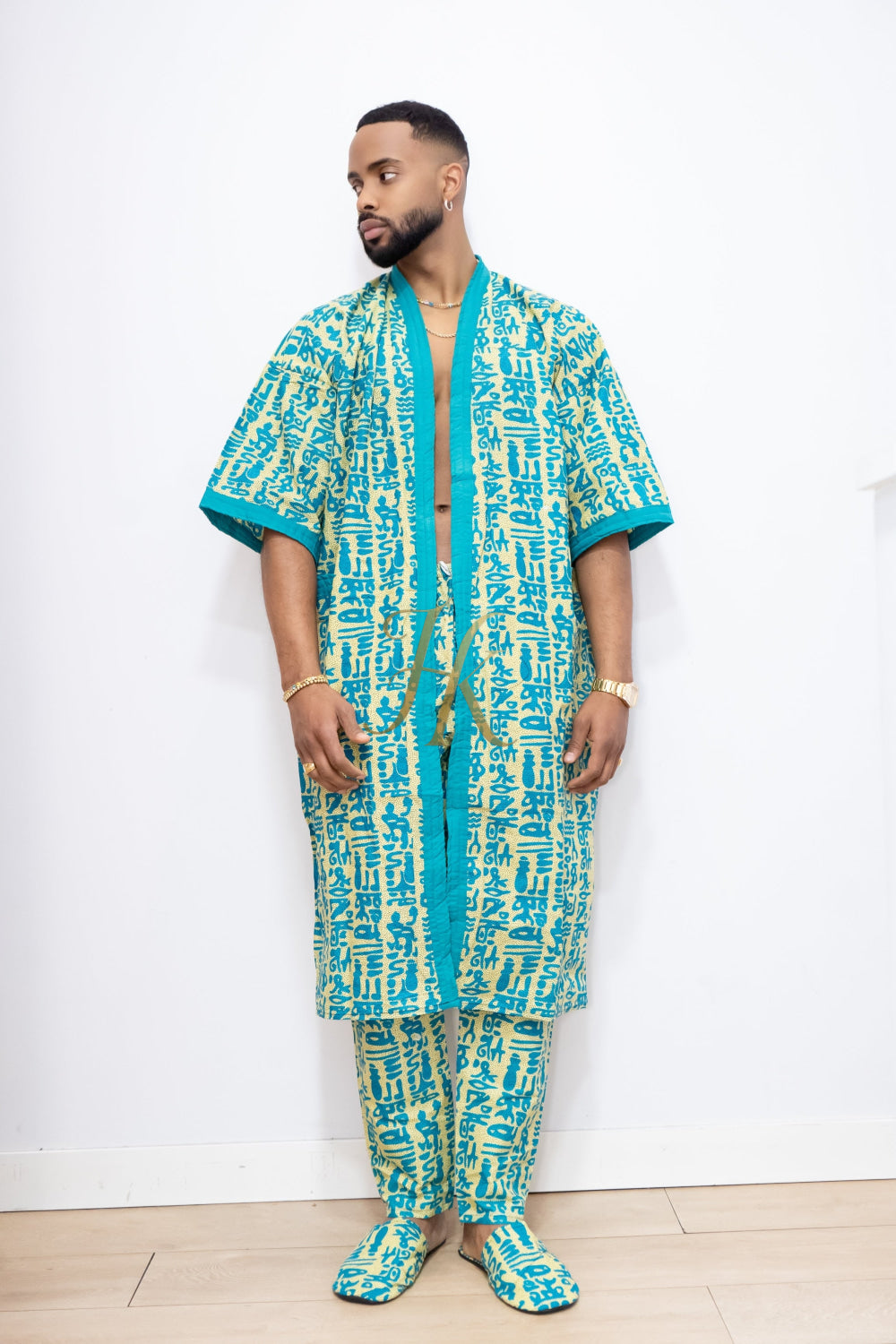 Couple's outfits: Handcrafted Wax Kimono Boho Hippie Set with boho Ankara Pajama & Robe - kayibstrore