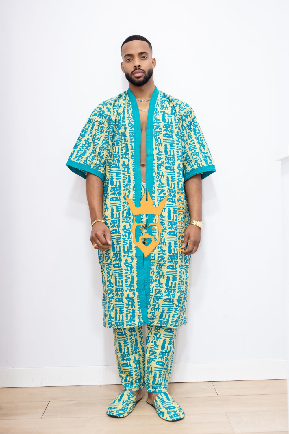 Couple's outfits: Handcrafted Wax Kimono Boho Hippie Set with boho Ankara Pajama & Robe - kayibstrore