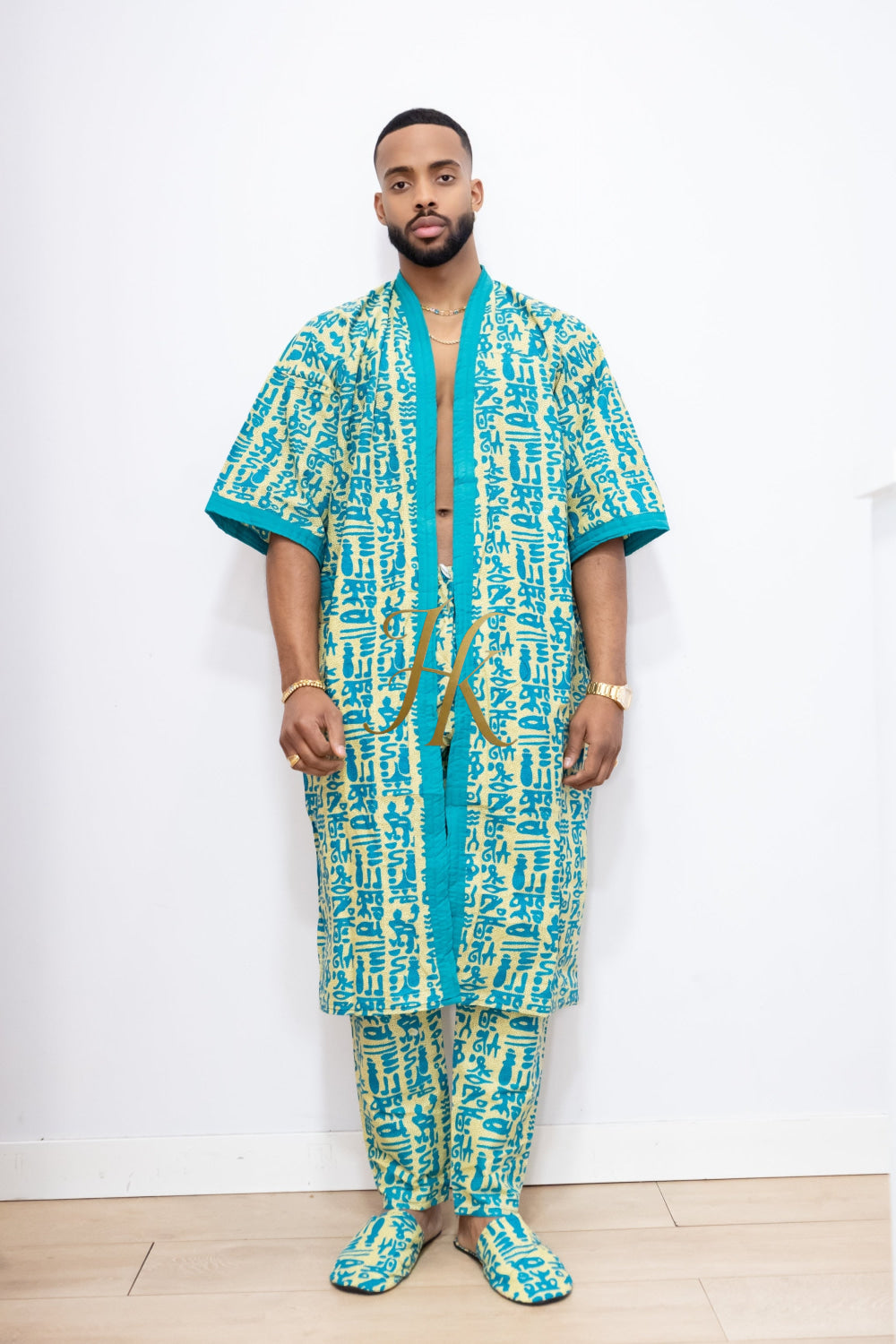 Couple's outfits: Handcrafted Wax Kimono Boho Hippie Set with boho Ankara Pajama & Robe - kayibstrore