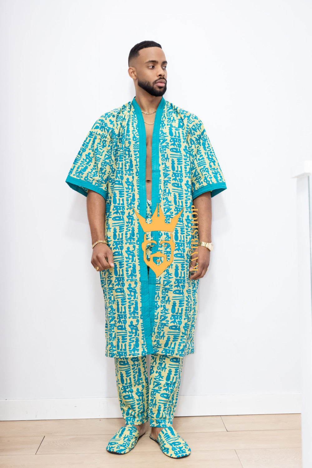 Couple's outfits: Handcrafted Wax Kimono Boho Hippie Set with boho Ankara Pajama & Robe - kayibstrore