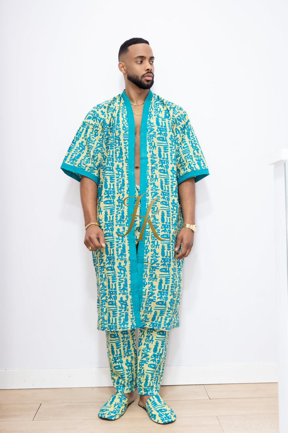 Couple's outfits: Handcrafted Wax Kimono Boho Hippie Set with boho Ankara Pajama & Robe - kayibstrore