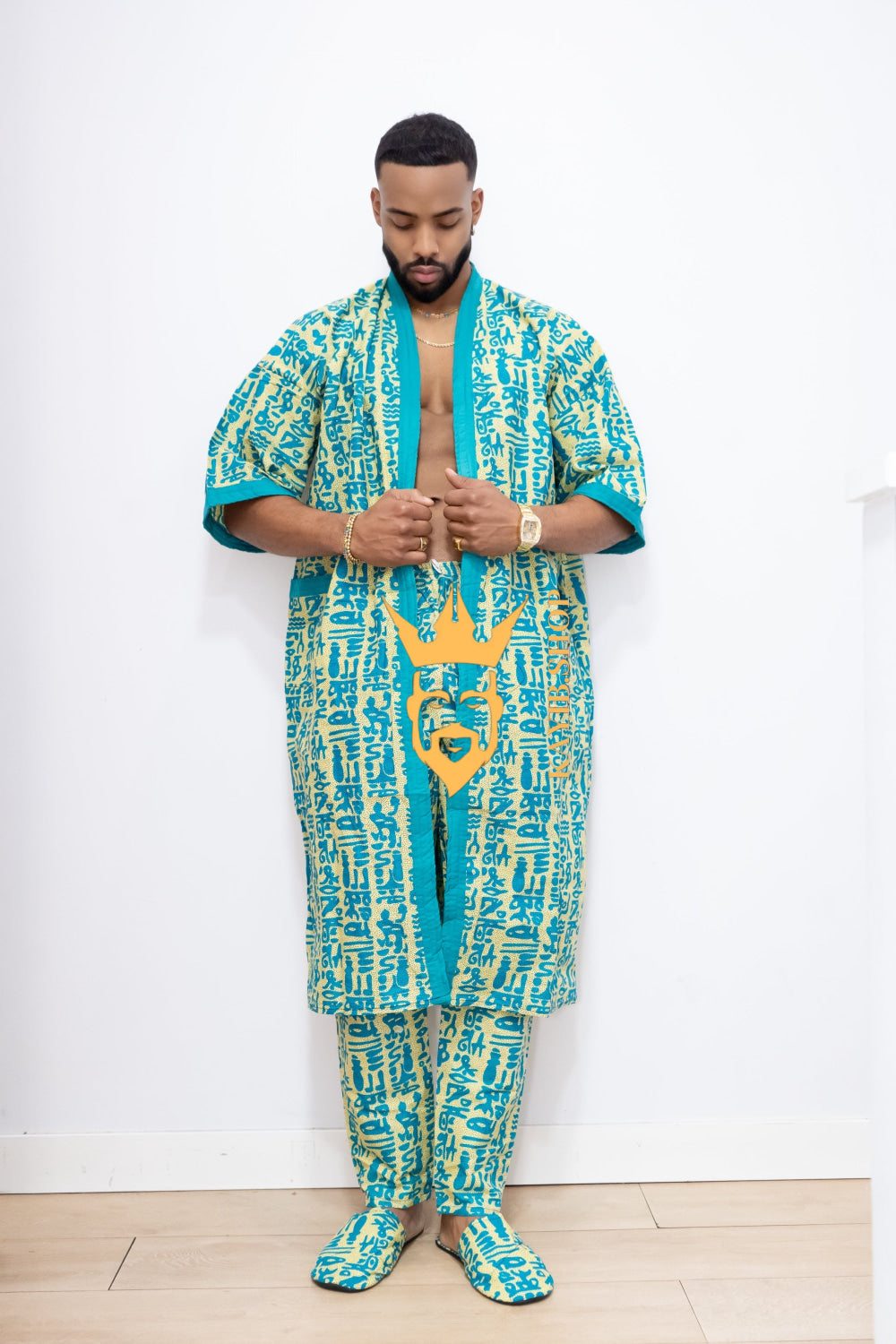 Couple's outfits: Handcrafted Wax Kimono Boho Hippie Set with boho Ankara Pajama & Robe - kayibstrore