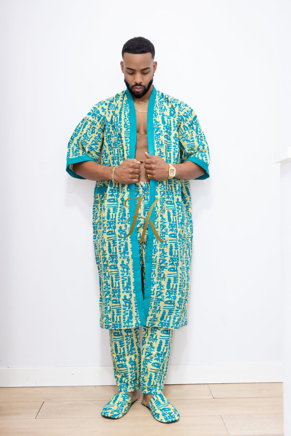 Couple's outfits: Handcrafted Wax Kimono Boho Hippie Set with boho Ankara Pajama & Robe - kayibstrore