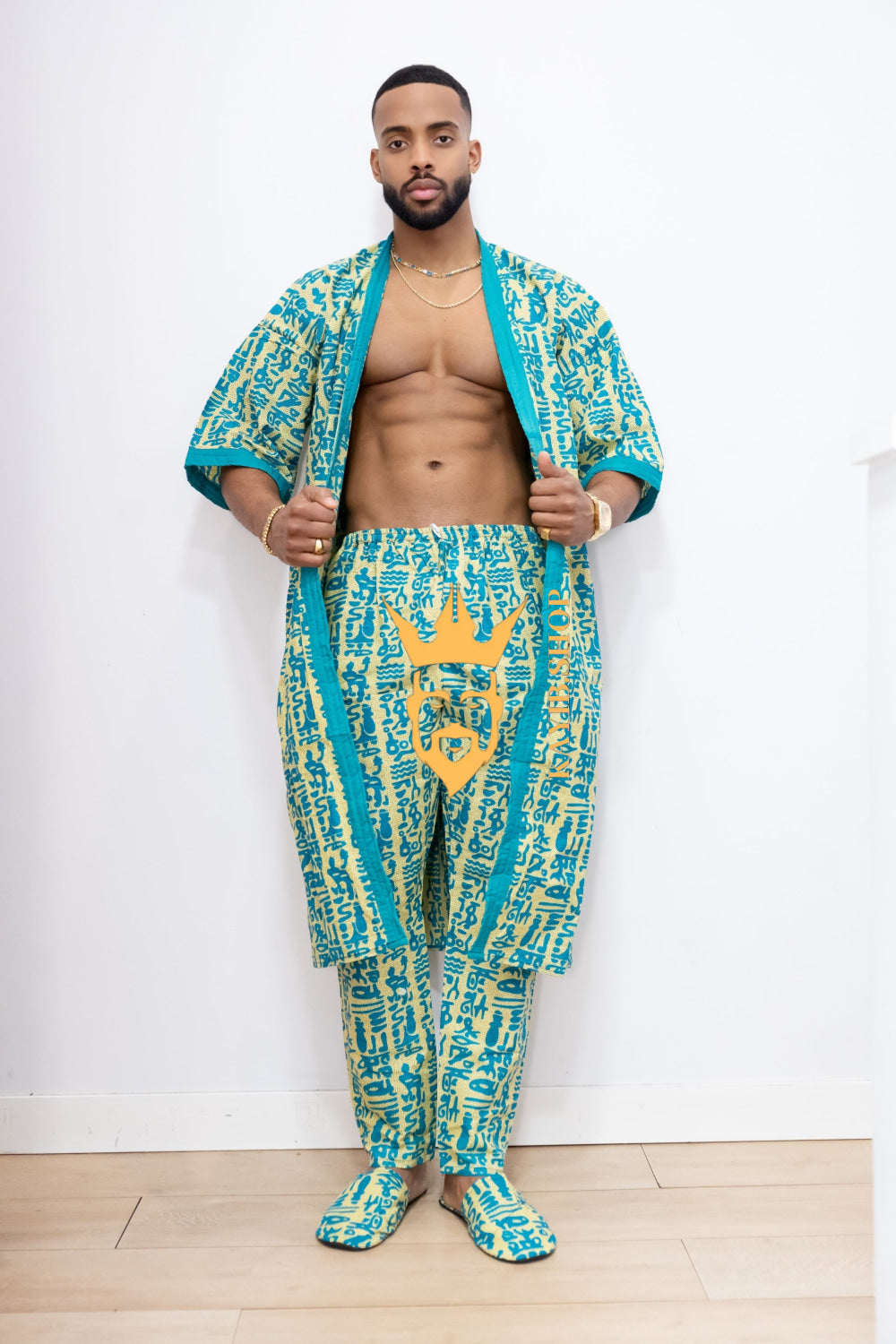 Couple's outfits: Handcrafted Wax Kimono Boho Hippie Set with boho Ankara Pajama & Robe - kayibstrore