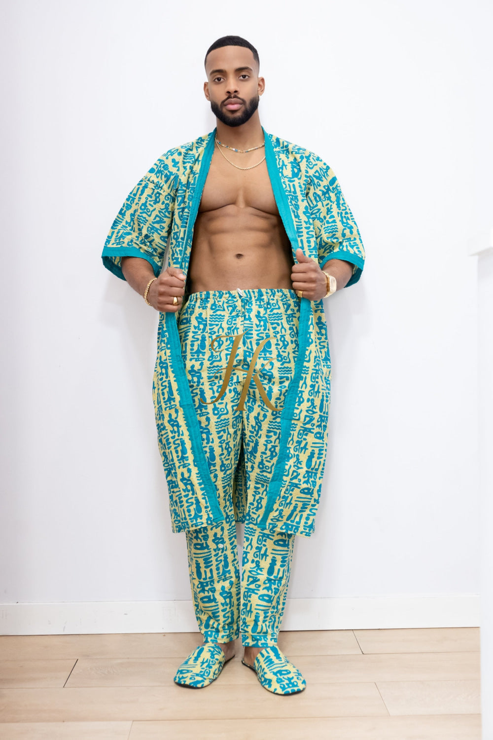 Couple's outfits: Handcrafted Wax Kimono Boho Hippie Set with boho Ankara Pajama & Robe - kayibstrore