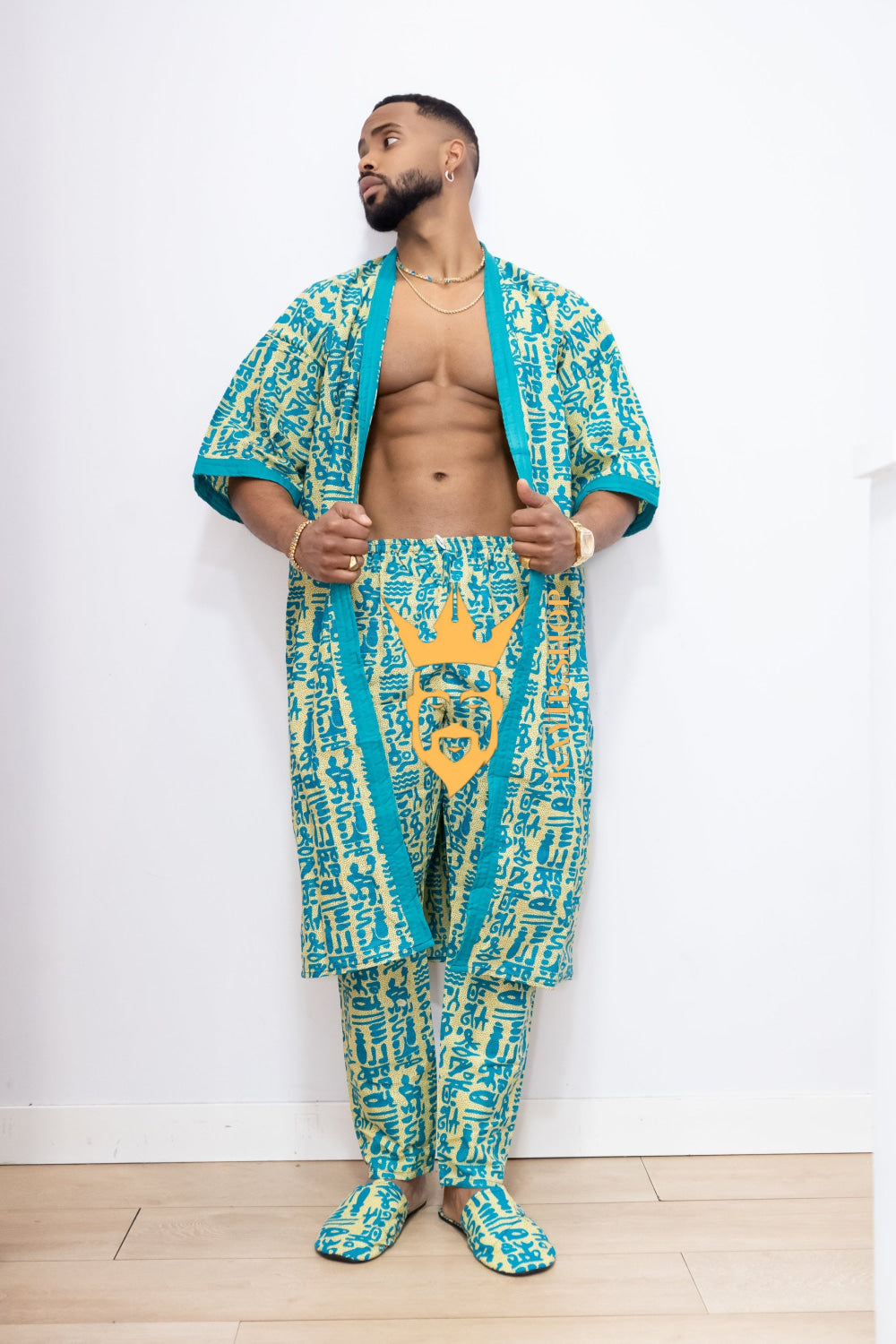 Couple's outfits: Handcrafted Wax Kimono Boho Hippie Set with boho Ankara Pajama & Robe - kayibstrore