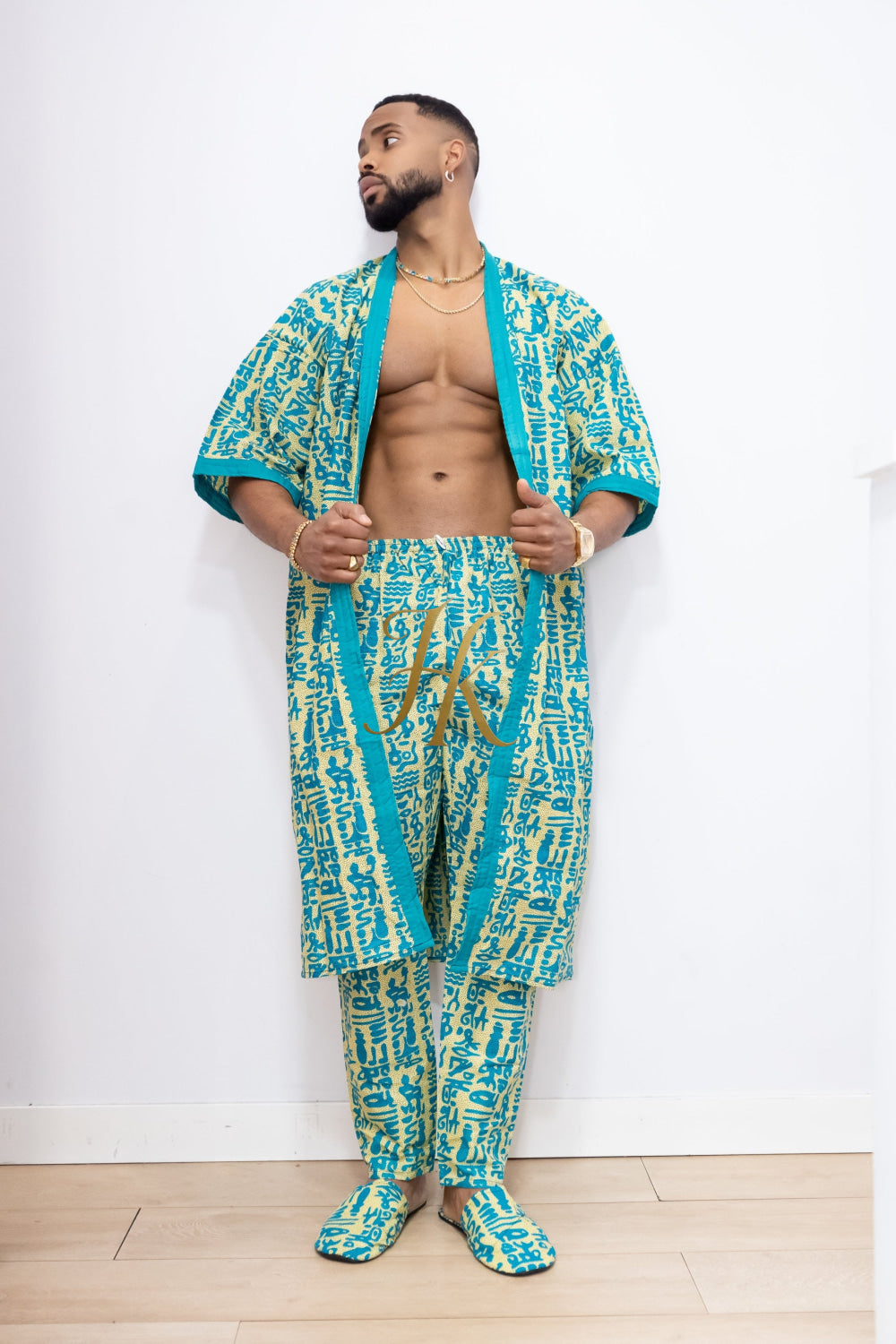 Couple's outfits: Handcrafted Wax Kimono Boho Hippie Set with boho Ankara Pajama & Robe - kayibstrore