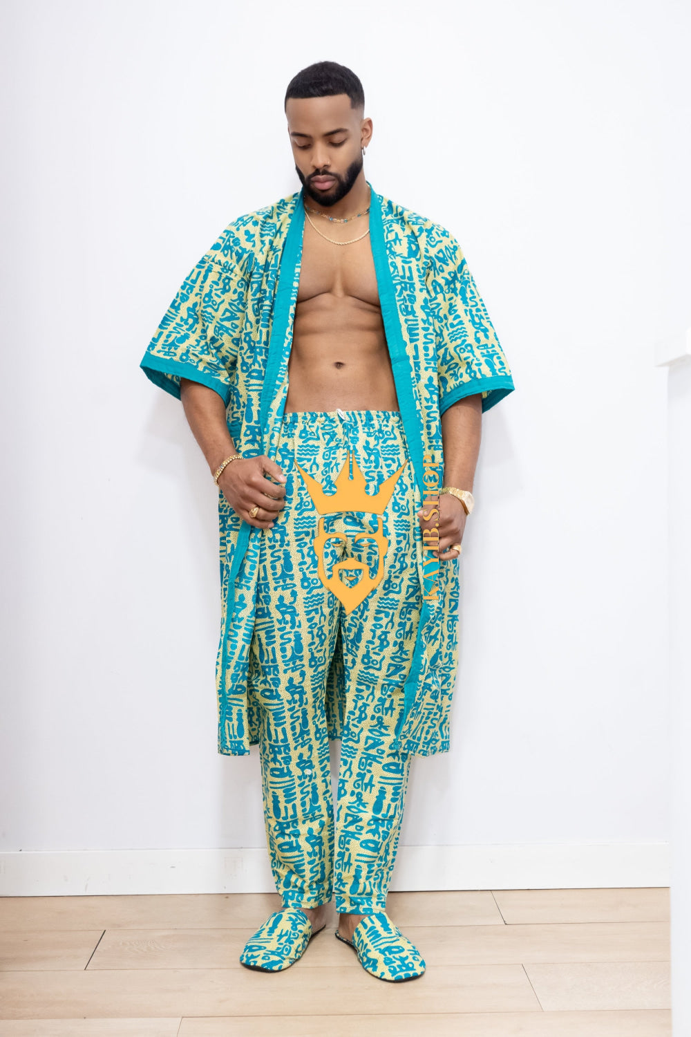 Couple's outfits: Handcrafted Wax Kimono Boho Hippie Set with boho Ankara Pajama & Robe - kayibstrore