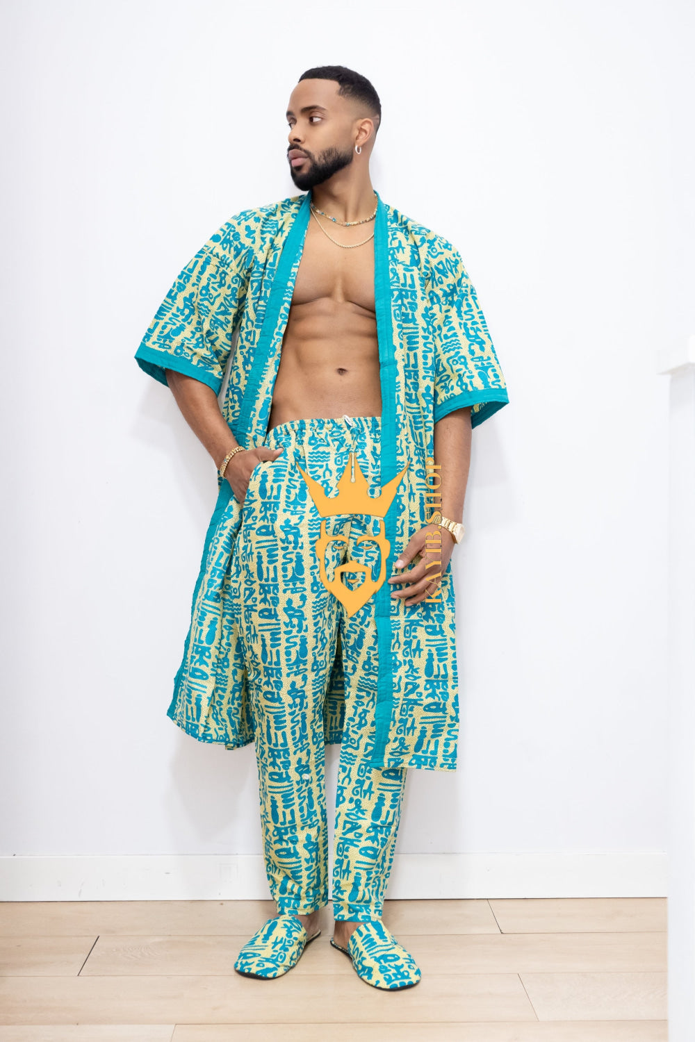 Couple's outfits: Handcrafted Wax Kimono Boho Hippie Set with boho Ankara Pajama & Robe - kayibstrore