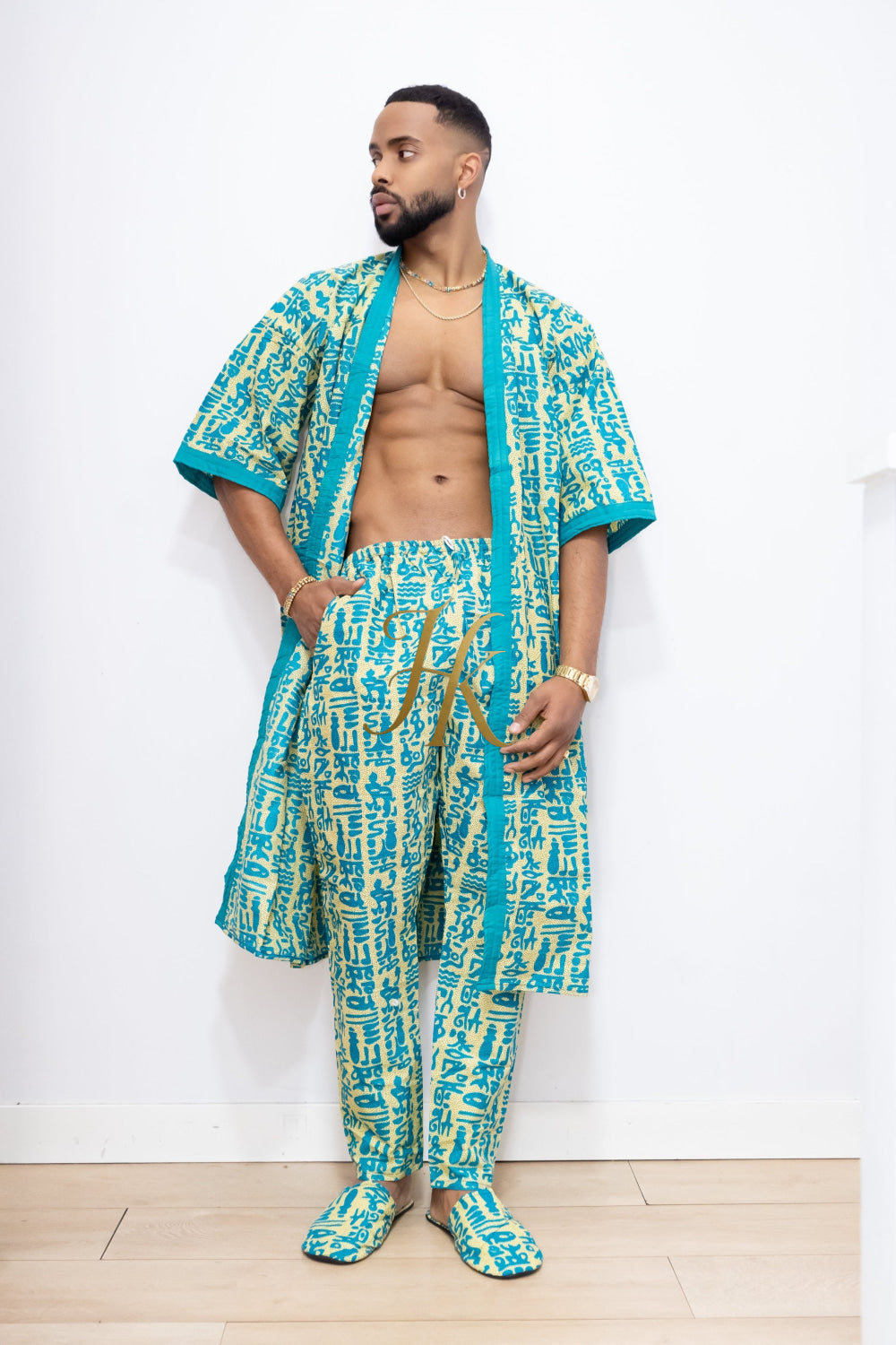Couple's outfits: Handcrafted Wax Kimono Boho Hippie Set with boho Ankara Pajama & Robe - kayibstrore