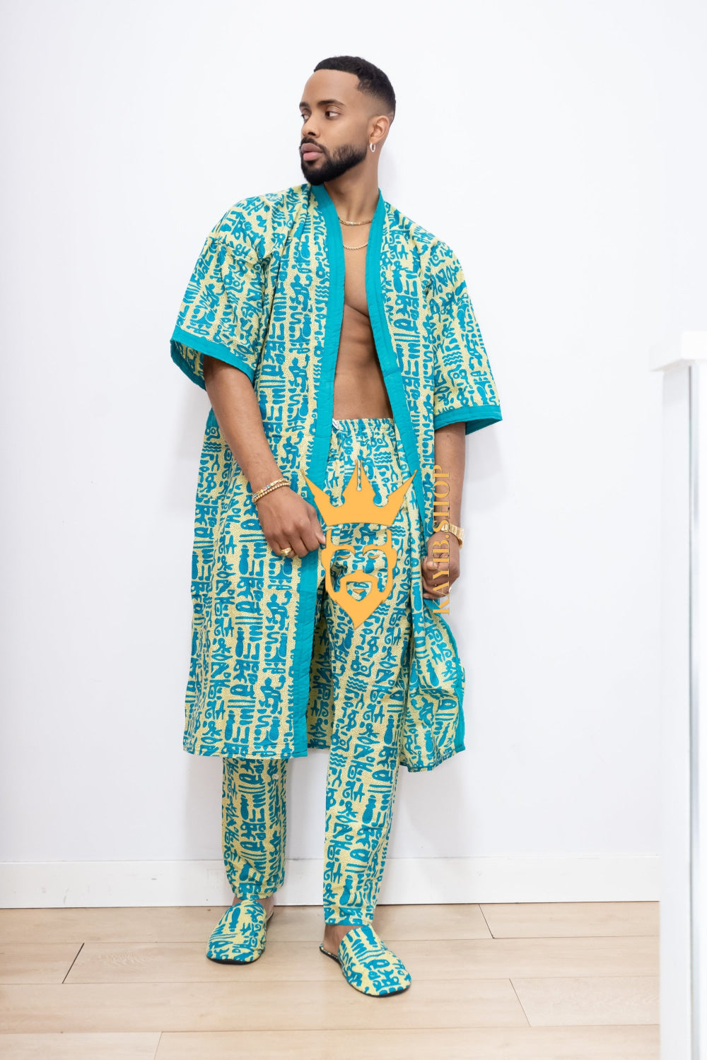 Couple's outfits: Handcrafted Wax Kimono Boho Hippie Set with boho Ankara Pajama & Robe - kayibstrore