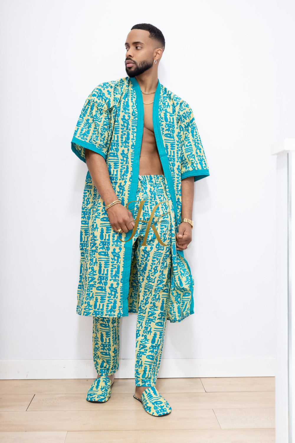 Couple's outfits: Handcrafted Wax Kimono Boho Hippie Set with boho Ankara Pajama & Robe - kayibstrore
