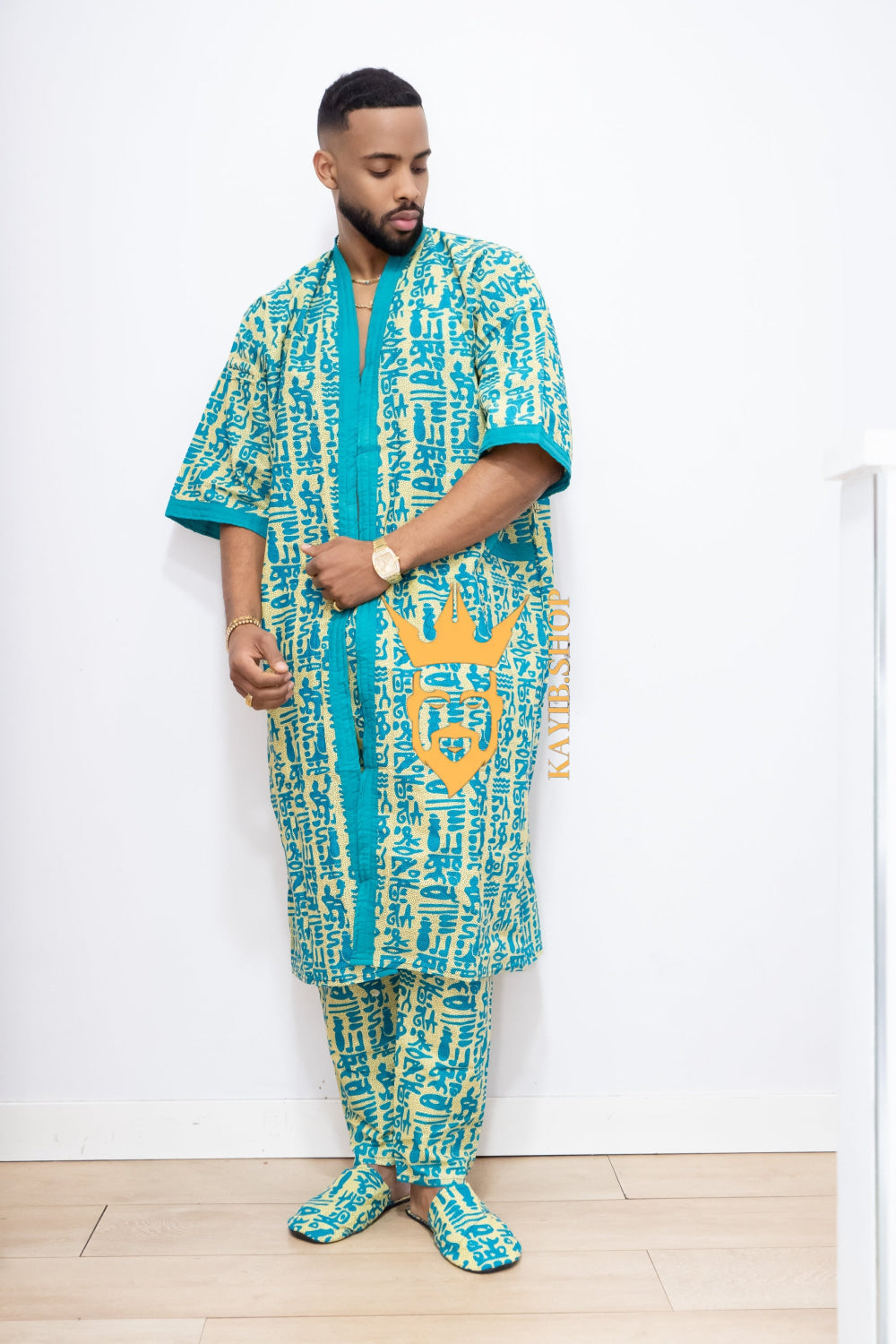 Couple's outfits: Handcrafted Wax Kimono Boho Hippie Set with boho Ankara Pajama & Robe - kayibstrore