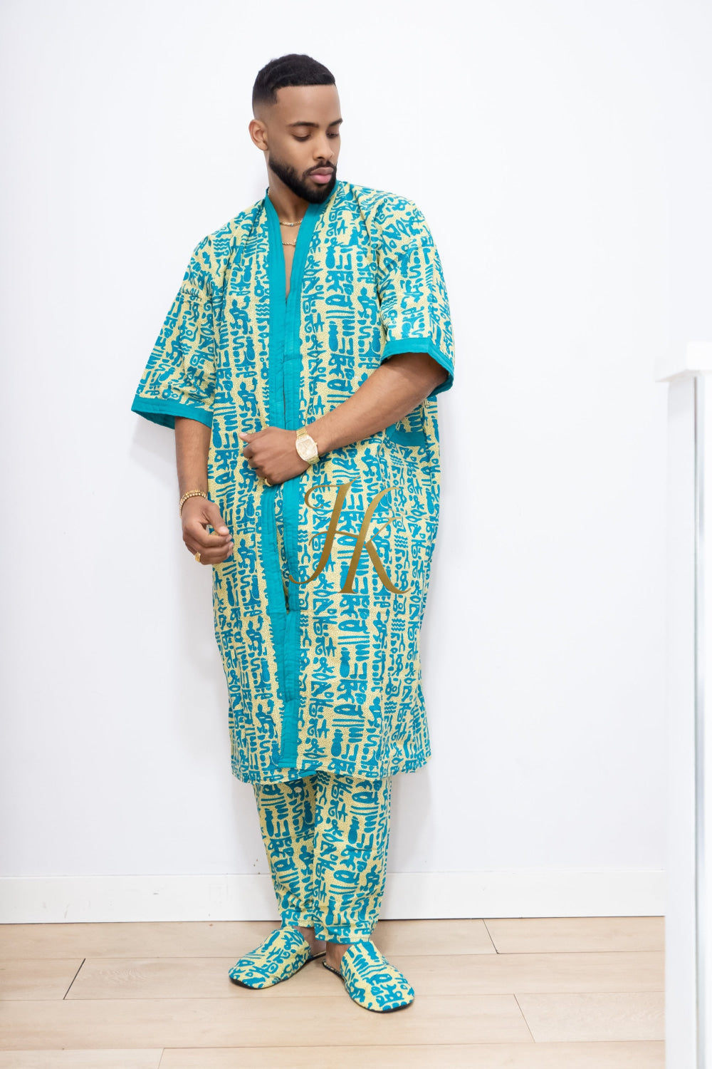 Couple's outfits: Handcrafted Wax Kimono Boho Hippie Set with boho Ankara Pajama & Robe - kayibstrore