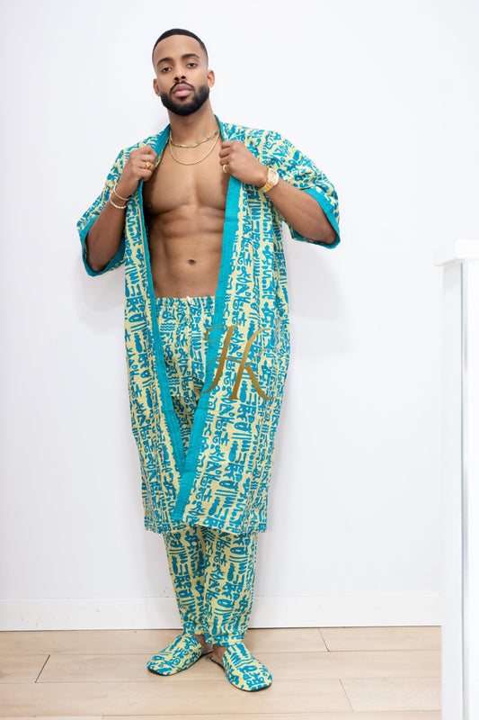 Couple's outfits: Handcrafted Wax Kimono Boho Hippie Set with boho Ankara Pajama & Robe - kayibstrore