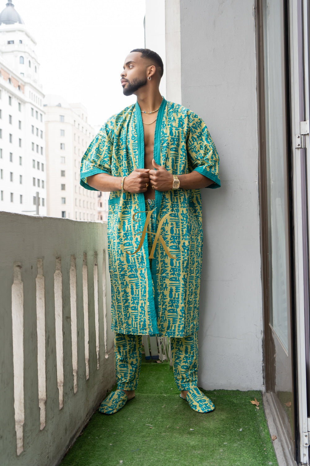 Couple's outfits: Handcrafted hippie Kimono Boho Hippie Set with boho Ankara Pajama & Robe - kayibstrore