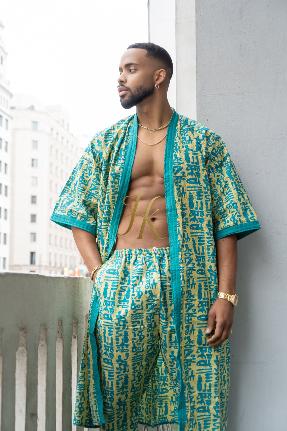 Couple's outfits: Handcrafted hippie Kimono Boho Hippie Set with boho Ankara Pajama & Robe - kayibstrore