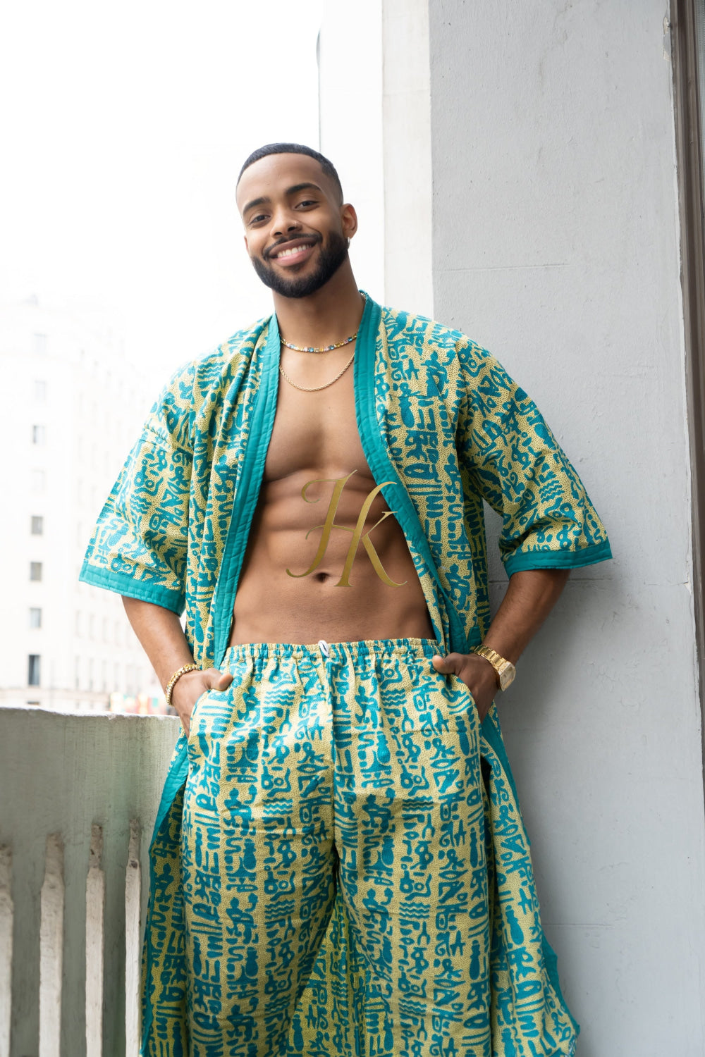 Couple's outfits: Handcrafted hippie Kimono Boho Hippie Set with boho Ankara Pajama & Robe - kayibstrore