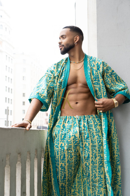 Couple's outfits: Handcrafted hippie Kimono Boho Hippie Set with boho Ankara Pajama & Robe - kayibstrore