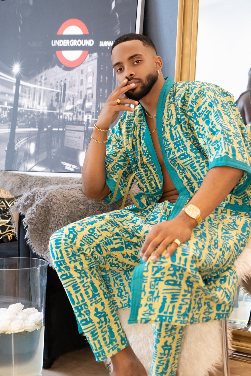Couple's outfits: Handcrafted hippie Kimono Boho Hippie Set with boho Ankara Pajama & Robe - kayibstrore