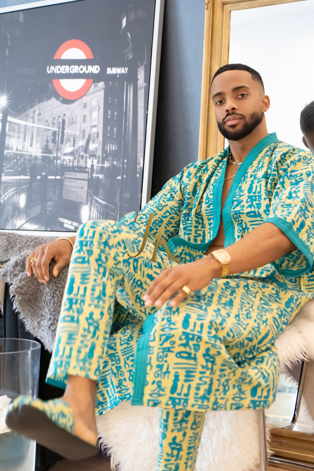 Couple's outfits: Handcrafted hippie Kimono Boho Hippie Set with boho Ankara Pajama & Robe - kayibstrore
