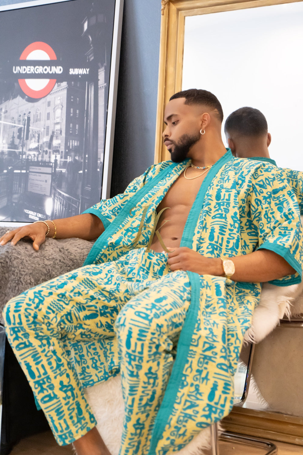 Couple's outfits: Handcrafted hippie Kimono Boho Hippie Set with boho Ankara Pajama & Robe - kayibstrore