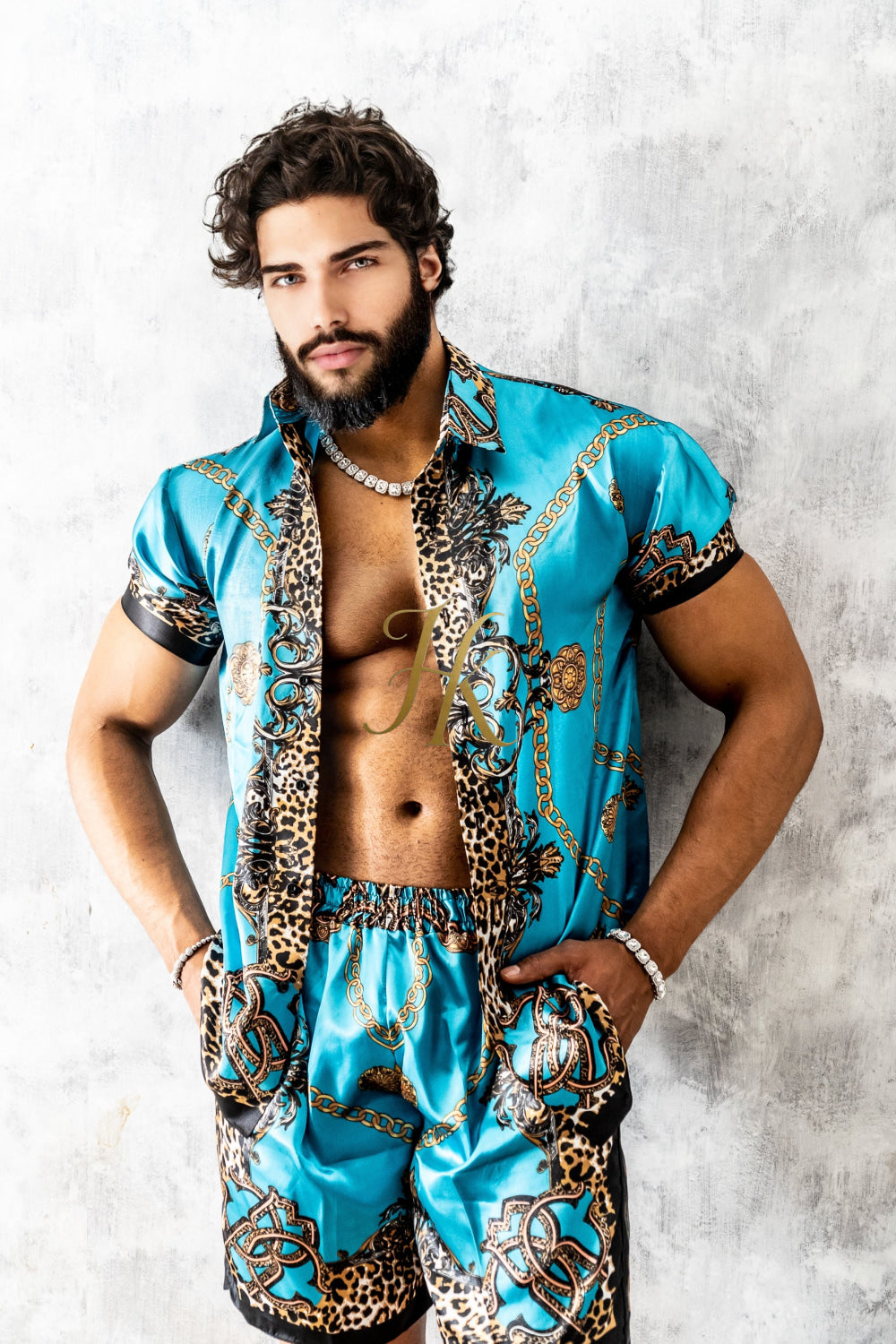 Luxurious Barocco Print Set - The Ultimate Summer Beachwear Silk Outfit for Men - kayibstrore