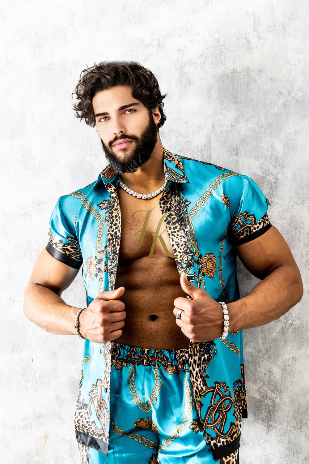 Luxurious Barocco Print Set - The Ultimate Summer Beachwear Silk Outfit for Men - kayibstrore