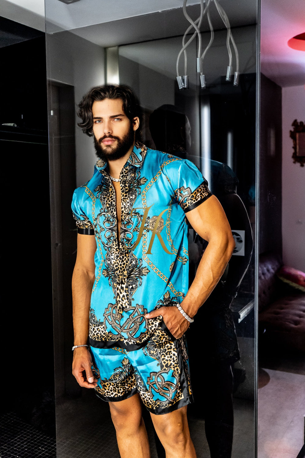 Luxurious Barocco Print Set - The Ultimate Summer Beachwear Silk Outfit for Men - kayibstrore