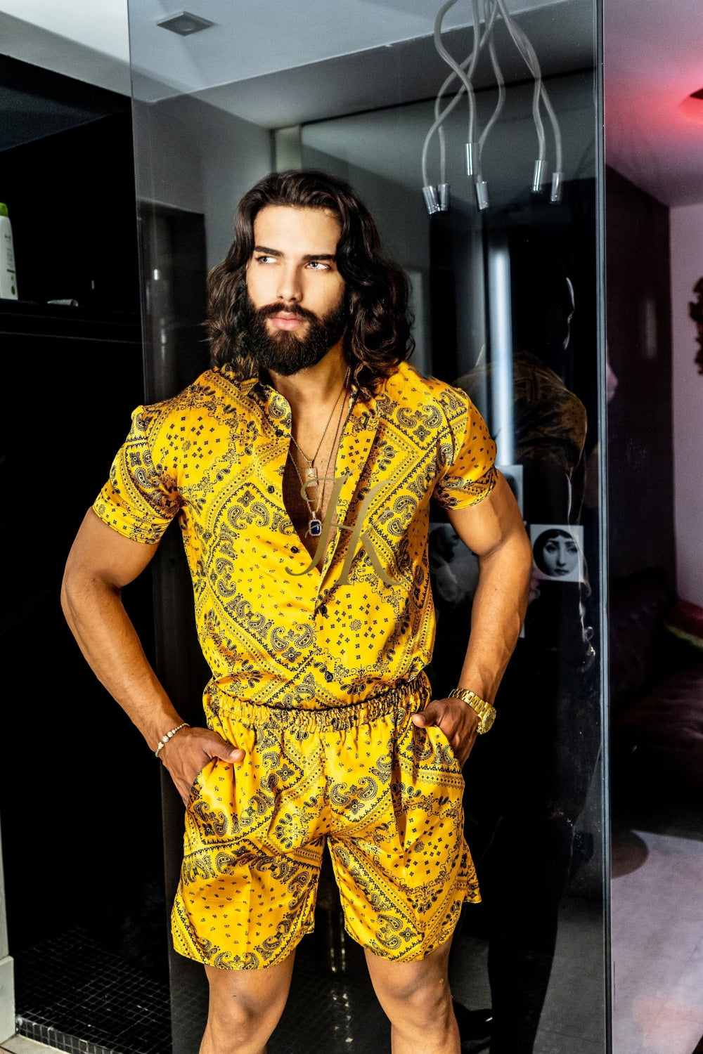 Gold Luxurious Barocco Print Set - The Ultimate Summer Silk Outfit for Men - kayibstrore
