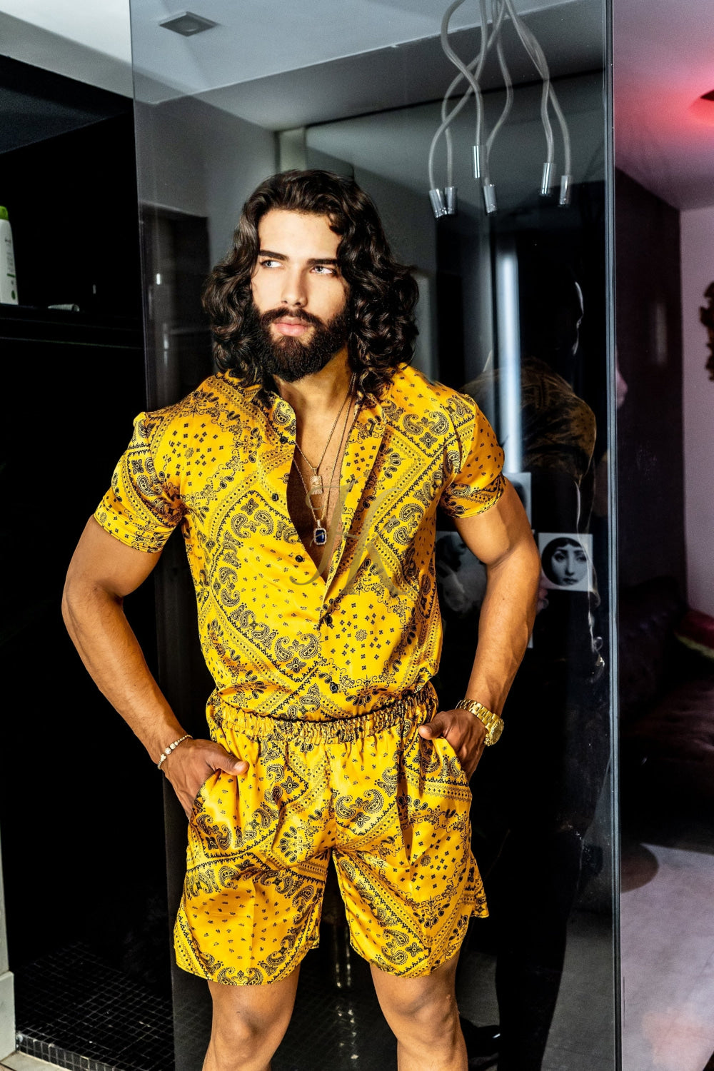 Gold Luxurious Barocco Print Set - The Ultimate Summer Silk Outfit for Men - kayibstrore
