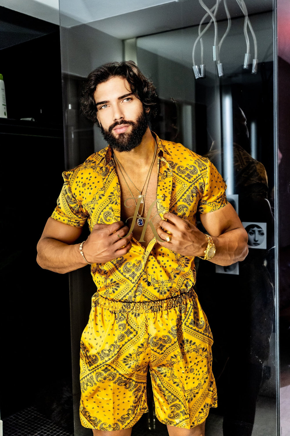 Gold Luxurious Barocco Print Set - The Ultimate Summer Silk Outfit for Men - kayibstrore